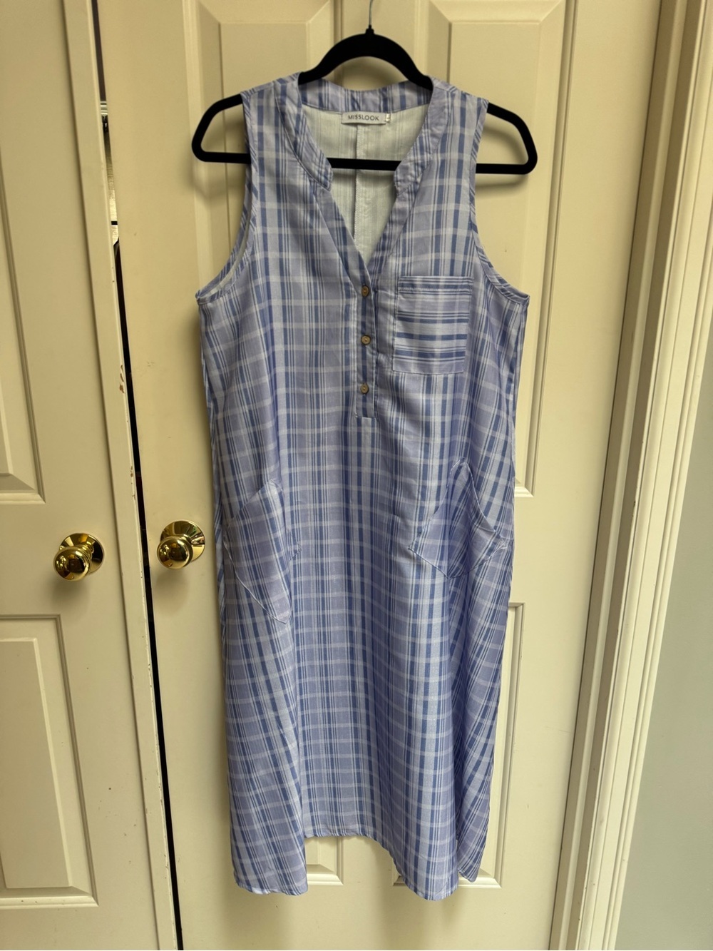 MISSLOOK Periwinkle Plaid Sleeveless Midi Dress